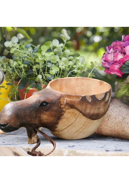 Pembe Iskandinav Yaratıcı Kuksa Kauçuk Ahşap Su Bardağı El Oyma Hayvan Kafası Fincan Çay Kahve Içme Bardağı Ev Mutfak Malzemeleri (Yurt Dışından)