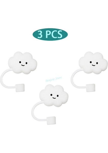 Beyaz 3 Adet Silikon Saman Ipuçları Kapak 6-8mm Saman Kapakları Yeniden Kullanılabilir Pipet Bulut Şekli Saman Koruyucu Gıda Sınıfı Saman Kapağı (Yurt Dışından)