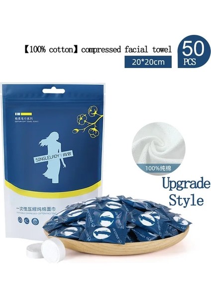 Pamuk 20X20 cm 50 Adet Tek Kullanımlık Sıkıştırılmış Yüz Havlusu Taşınabilir Seyahat Yüz Havlusu Makyaj Temizleme Mendilleri Makyaj Mendilleri (Yurt Dışından)