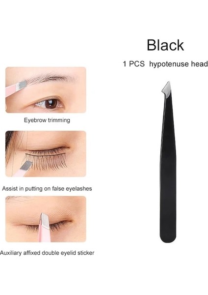 Siyah 1 Adet Hipotenüs 3 Adet/takım Paslanmaz Çelik Siyah Kaş Cımbız Noktası Ucu/eğimli Uç/düz Uçlu Epilasyon Makyaj Araçları Çanta Kılıf ile Güzellik Araçları (Yurt Dışından)