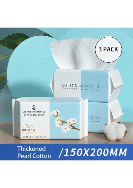 3 Paket 300 Yaprak Yumuşak Kalın Tek Kullanımlık Havlu Yüz Temizleme Pamuklu Doku Islak Kuru Çoklu Kullanım Mendilleri Makyaj Temizleme Havlusu Cilt Bakımı Için (Yurt Dışından)