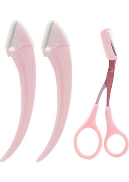 Pembe Yeni 2022 Kaş Taraklı Makas ve Kaş Düzeltici Ustura Set 2 Renk (Yurt Dışından)