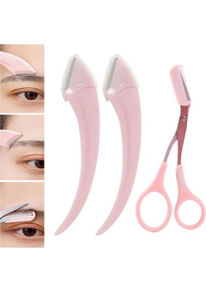 Pembe Yeni 2022 Kaş Taraklı Makas ve Kaş Düzeltici Ustura Set 2 Renk (Yurt Dışından) modelleri