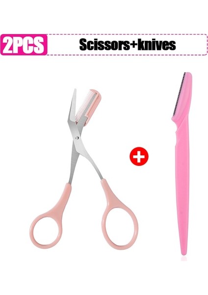 Pembe Set 1 Kaş Tıraş Bıçağı Kaş Makası Tarak Paslanmaz Çelik Plastik Jilet Yüz Epilasyon Jilet Jilet Makyaj Aracı (Yurt Dışından)