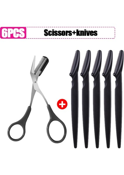 Siyah Set 3 Kaş Tıraş Bıçağı Kaş Makası Tarak Paslanmaz Çelik Plastik Jilet Yüz Epilasyon Jilet Jilet Makyaj Aracı (Yurt Dışından)