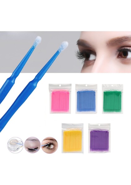 Mor 100 Adet Mikro Fırçalar Pamuklu Çubukla Kirpik Uzatma Tek Kullanımlık Göz Kirpik Tutkal Temizleme Fırçaları Aplikatör Çubukları Makyaj Araçları (Yurt Dışından) modelleri