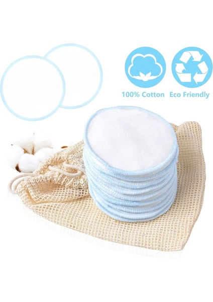16'lı Paket Makyaj Temizleme Pedleri 16 Adet Yıkanabilir Organik Pamuk Yuvarlama Yeniden Kullanılabilir Pamuk Ped Toner Çamaşır Torbalı Yüz Yumuşak Temizleme Mendilleri (Yurt Dışından)