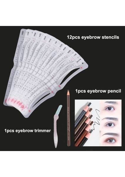 Kahverengi Kahve Kalemi Kaş Stencil Cetvel Kafa Bandı 12 Şekiller Kaş Kalemi ve Düzeltici Microblading Makyaj Aksesuarları ile Şekillendirme Aracı Tedbir (Yurt Dışından)