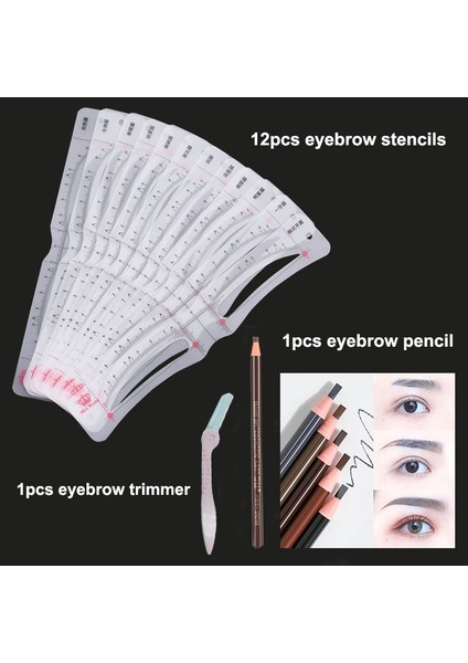 Kahverengi Kahve Kalemi Kaş Stencil Cetvel Kafa Bandı 12 Şekiller Kaş Kalemi ve Düzeltici Microblading Makyaj Aksesuarları ile Şekillendirme Aracı Tedbir (Yurt Dışından) fiyatları