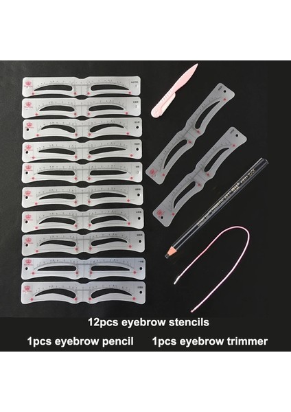 Kahverengi Kahve Kalemi Kaş Stencil Cetvel Kafa Bandı 12 Şekiller Kaş Kalemi ve Düzeltici Microblading Makyaj Aksesuarları ile Şekillendirme Aracı Tedbir (Yurt Dışından) modelleri
