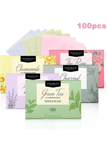 Gül Aroması 100 Adet/paket Yağ Kontrolü Yüz Emici Kağıt Yüz Yağ Kontrolü Temizleme Mendilleri Emici Levha Yağlı Paspas Doku Yüz Bakım Kağıdı (Yurt Dışından)