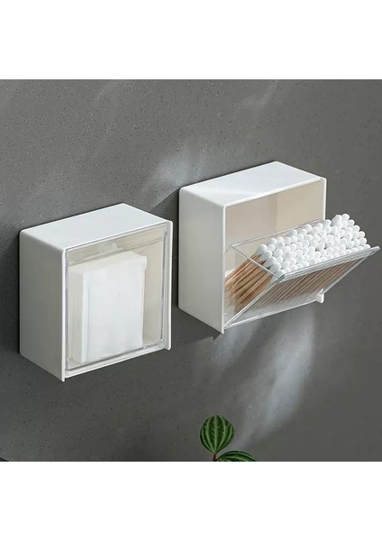 B Plastik Duvara Monte Saklama Kutuları Toz Geçirmez Banyo Organizatör Pamuklu Çubukla Makyaj Yapışkanlı Küçük Takı Tutucu Kutusu (Yurt Dışından)