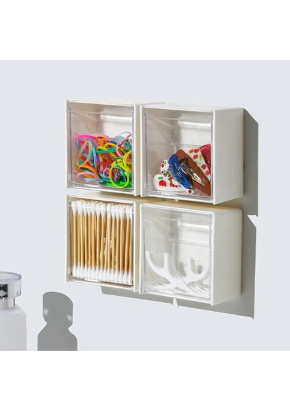 B Plastik Duvara Monte Saklama Kutuları Toz Geçirmez Banyo Organizatör Pamuklu Çubukla Makyaj Yapışkanlı Küçük Takı Tutucu Kutusu (Yurt Dışından)