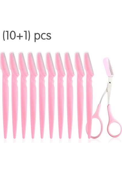 11 Adet Pembe Set Kadın Kaş Düzeltici Ustura ve Taraklı Makas Seti (Yurt Dışından)