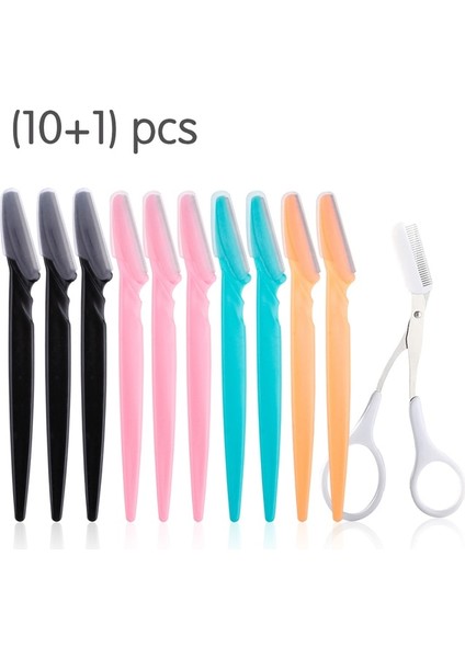 11 Adet Mix Beyaz 11 Adet Kadın Kaş Düzeltici Şekillendirici Yüz Usturası + Taraklı Makas (Yurt Dışından)