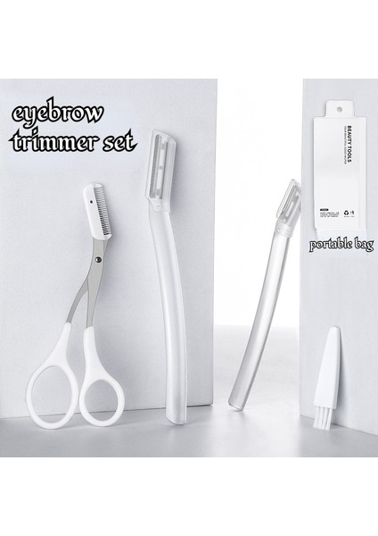 Beyaz Makas Kaş Düzeltici Seti Taşınabilir Kaş Tarağı Makas Yüz Tıraş Makinesi Epilasyon Jilet Paketi ile Temizleme Fırçası 5 Adet Makyaj Araçları (Yurt Dışından) fiyatları