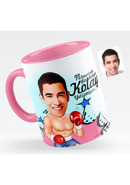 Kişiye Özel Bay Boksör Karikatürlü Pembe Kupa Bardak - 1
