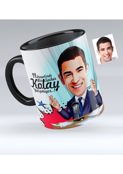 Kişiye Özel Bay Spiker Karikatürlü Siyah Kupa Bardak - 1