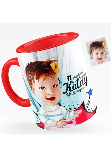 Kişiye Özel Bebek Karikatürlü Kırmızı Kupa Bardak - 3