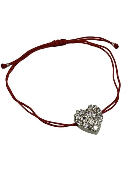 Gümüş Bayan Baget Kalp Bileklik Makrome Ipli