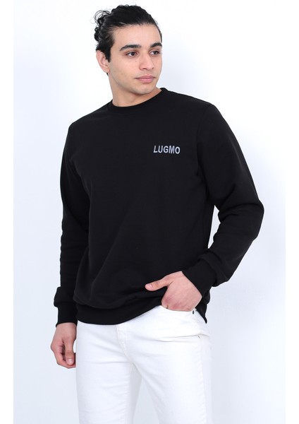 Erkek Sweatshirt 3 İplik Kompak Kumaş Kazak Regular Siyah