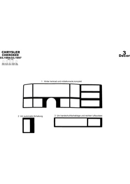 Marscockpitdesign Chrysler Cherokee Ön Torpido Kaplama Parlak Siyah 3 Parça 1984-1997