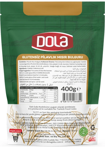 Glutensiz Pilavlık Bulgur 400 gr