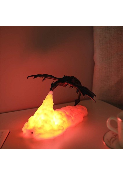 3D Fire-Breathing Night Light Dragon, 3D Printing Flame Dinosaur Lamp Mood Light USB Rechargeable, For Living Room Bedroom Decor Festival Kids Gift Fire Dragon (Yurt Dışından)
