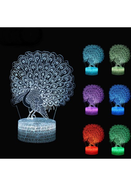 16 Color Changing Night Lamp 3D Atmosphere Bulbing Light 3D Visual Illusion LED Lamp For Kids Toy Christmas Birthday Gifts (Peacock) (Yurt Dışından)