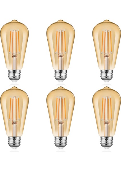 Vintage LED Edison Bulbs 6W, Equivalent 60W, Amber Warm 2300K, 700 Lumens, Antique Style ST58 LED Filament Bulbs With 80+ Crı, E26 Base, Non-Dimmable, 6 Packs (Yurt Dışından)