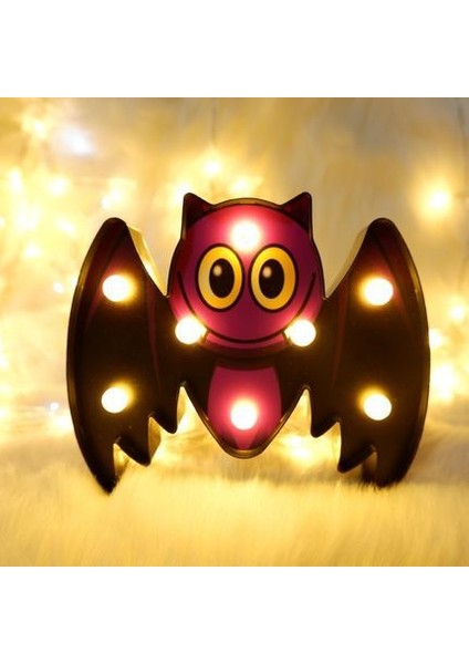 Halloween Painted Shape Pumpkin Ghost Skull Spider Bat Decorative Light Shooting Props Net Red Night Light (Painted Bat 3) (Yurt Dışından)