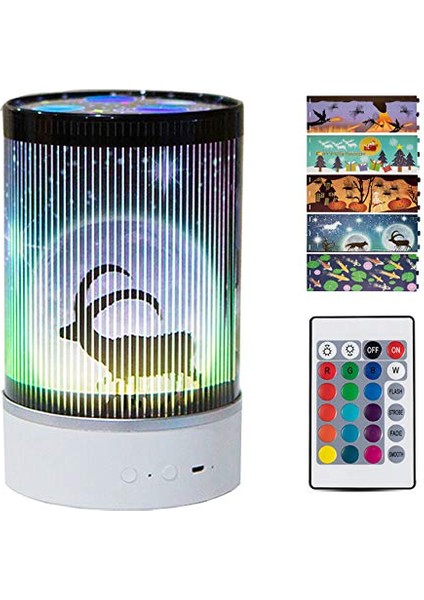 Moving Motion Lamp Night Light Projector Multifunctional Remote Control 5 Rotatable Theme Films (Black) (Yurt Dışından)