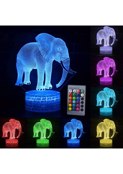 16 Color Changing Night Lamp 3D Atmosphere Bulbing Light 3D Visual Illusion LED Lamp For Kids Toy Christmas Birthday Gifts (Elephant2) (Yurt Dışından)