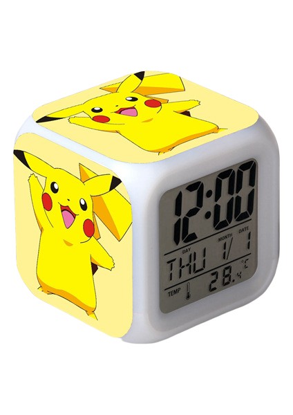 Wekity Pikachu Renkli Çalar Saat LED Kare Saat Zaman, Sıcaklık, Alarm, Tarih ile Dijital Çalar Saat (Yurt Dışından)