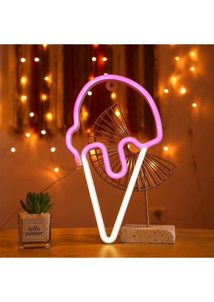 LED Neon Signs Ice Cream Cone Lights, Kawaii Room Decor For Teen Girls Or USB Powered Art Decorative Night Lights Indoor For Home, Bedroom, Office,party,kid,children (Yurt Dışından)