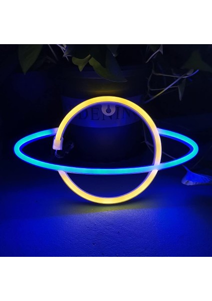 Planet Neon Lights LED Neon Light Sign Neon Wall Light /usb Operated Neon Light Art Decorative Neon Lights Neon Signs For Walls Light Up Signs For Bedroom Party-Blue Yellow Planet (Yurt Dışından)