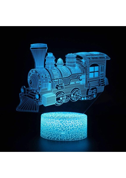 7 Color Changing Night Lamp 3D Atmosphere Bulbing Light 3D Visual Illusion LED Lamp For Kids Toy Christmas Birthday Gifts (Train) (Yurt Dışından)