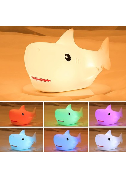 Justup Cute Shark Night Light 7 Color Changing LED Portable Touch Lamp For Bedroom USB Rechargeable Silicone Animal Night Light For Baby Girl Birthday Gift Room Decor（shark） (Yurt Dışından)