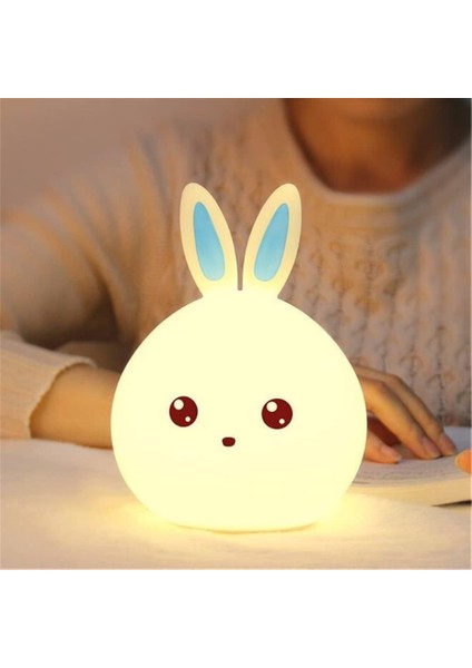 LED Kids Night Light, Cute Bunny Night Light Kids Lamp, 7 Colour Changing Portable Animal Silicone Lights, Kawaii Bedroom Bedside Decor Gift For Children Baby (Color : Blue) (Yurt Dışından)