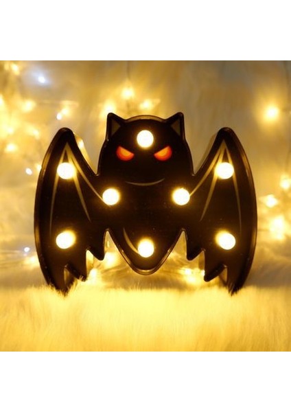 Halloween Painted Shape Pumpkin Ghost Skull Spider Bat Decorative Light Shooting Props Net Red Night Light (Painted Bat 2) (Yurt Dışından)