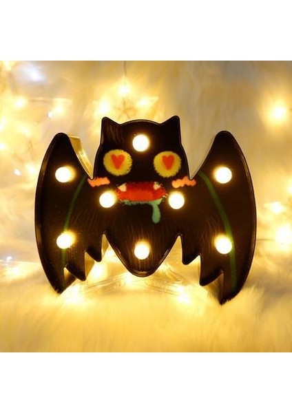 Halloween Painted Shape Pumpkin Ghost Skull Spider Bat Decorative Light Shooting Props Net Red Night Light (Painted Bat 4) (Yurt Dışından)