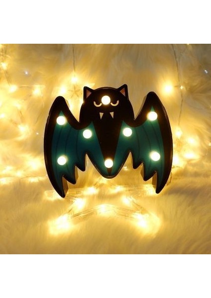 Halloween Painted Shape Pumpkin Ghost Skull Spider Bat Decorative Light Shooting Props Net Red Night Light (Painted Bat 1) (Yurt Dışından)