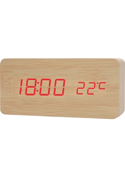 Retro Ahşap Çalar Saat Yaratıcı Dilsiz Öğrenci LED Işıklı Elektronik Saat Moda Ahşap Saat Oturma Odası Başucu Masa Saati (Bambu Kırmızı Işık) (Yurt Dışından)