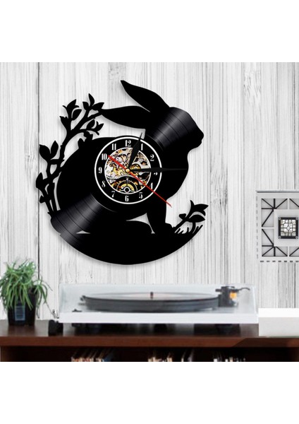 Müzik Vinil Plak Duvar Saati - Tavşan Nostaljik Retro Duvar Saati - Vinil Saat - Oturma Odası Duvar Dekoru - Müzik Aşığı Için Benzersiz Hediyeler (Yurt Dışından)