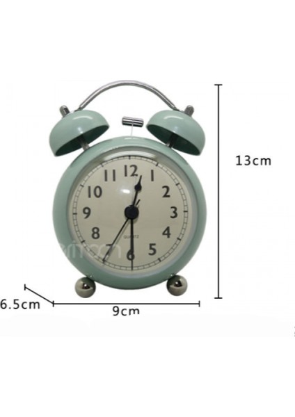5 "aydınlık Çalar Saat Geçmeyen Kuvars Analog Retro Ikiz Çan Saat Yüksek Alarm ve Gece Işığı Ile, Yeşil (Yurt Dışından)