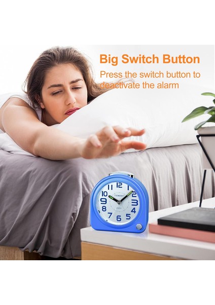 Analog Alarm Saati Ağır Uyuyanlar Için Pille Çalışan Yetişkinler Yatak Odaları Başucu Çocuklar Gençler Gece Işığıyla Geçmeyen Alarm Saatleri (Mavi) (Yurt Dışından) modelleri