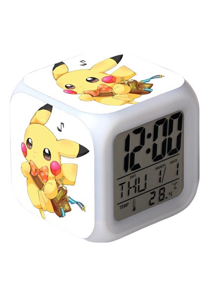 Wekity Pikachu Renkli Çalar Saat LED Kare Saat Zaman, Sıcaklık, Alarm, Tarih ile Dijital Çalar Saat (Yurt Dışından)