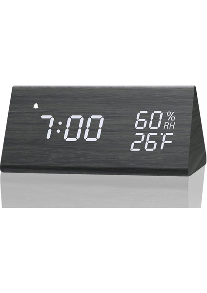 Dijital Çalar Saat, Ahşap Elektronik LED Zaman Göstergeli, Nem ve Sıcaklık Algılamalı, Yatak Odası, Başucu Için Ahşap Yapımı Elektrikli Saatler… (Siyah) (Yurt Dışından)