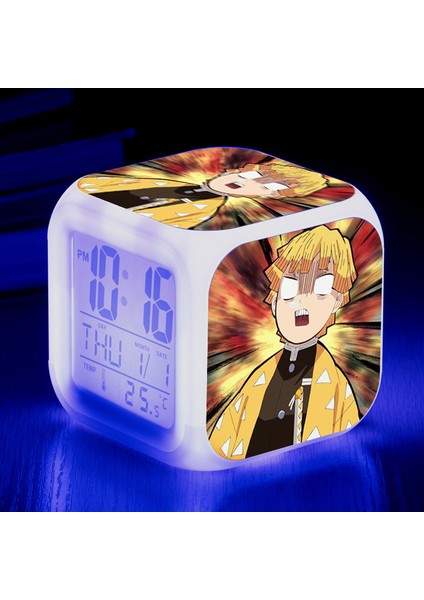 Wekity Anime Ghost Slayer Renkli Çalar Saat LED Kare Saat Zaman, Sıcaklık, Alarm, Tarih ile Dijital Çalar Saat (Yurt Dışından)