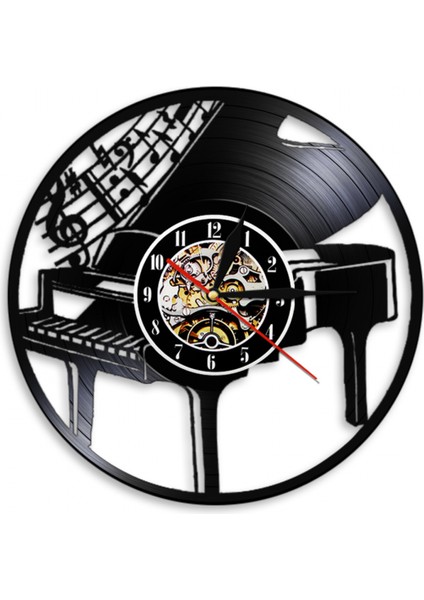 Müzik Vinil Plak Duvar Saati - Piyano Desenli Vinil Duvar Saati - Vinil Saat - Oturma Odası Duvar Dekoru - Müzik Severler Için Benzersiz Hediyeler (Yurt Dışından)